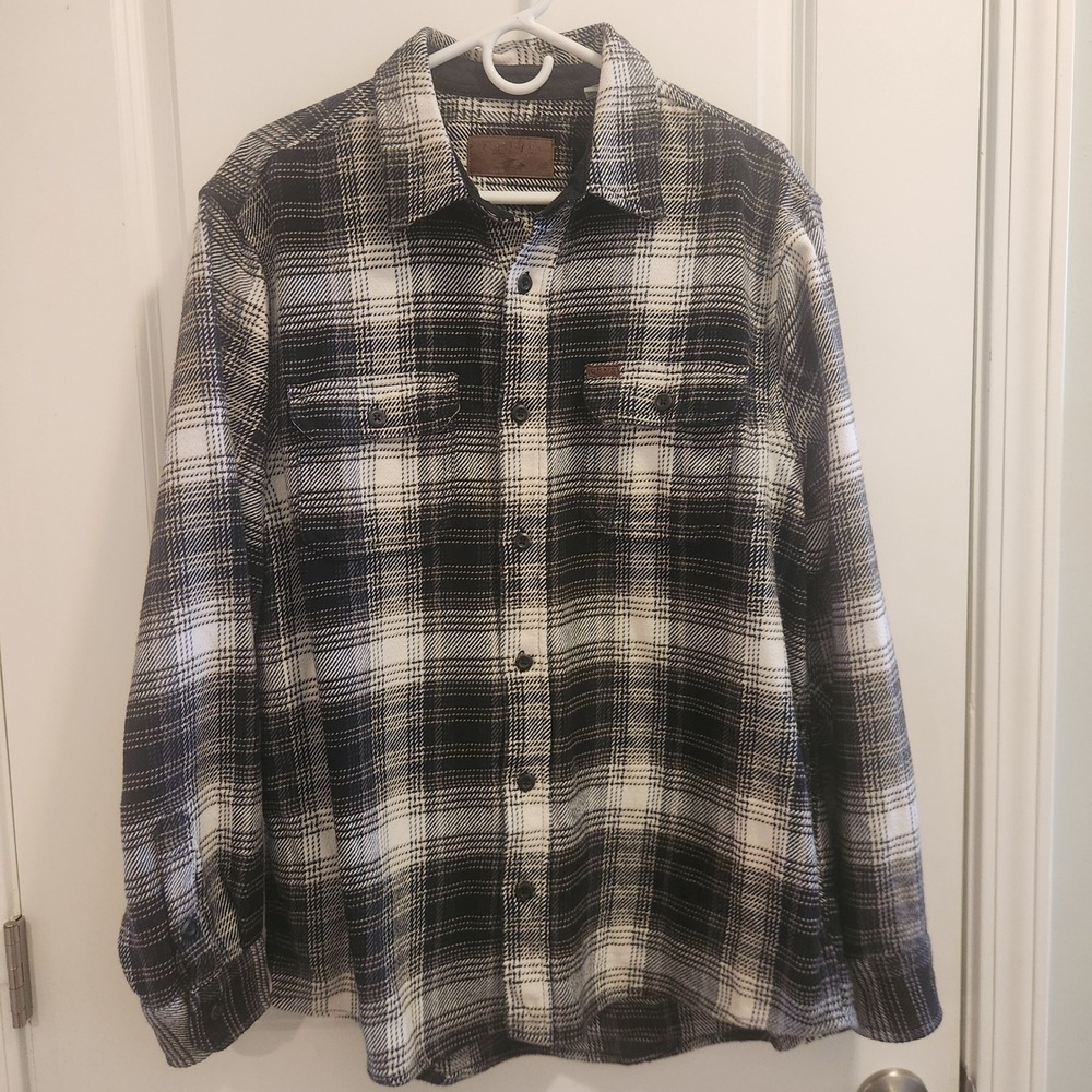 Orvis Mens Black White Plaid Flannel Button Down Shirt Cotton Large L/G